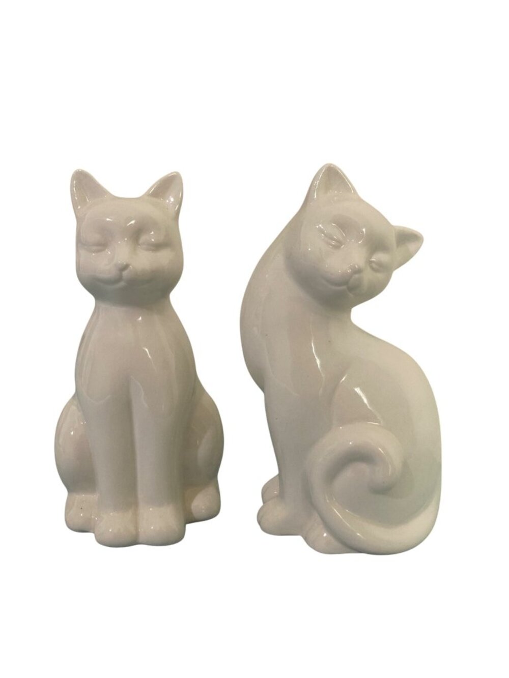 Ceramic White Cat Figurines Decorative Pair Minimalist Design